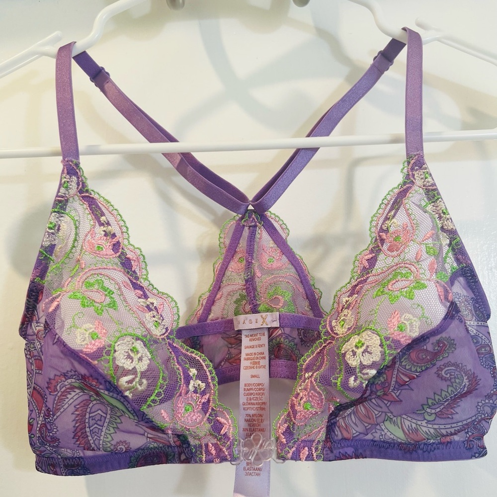 Savage X Fenty Purple and Green Lace Bralette
